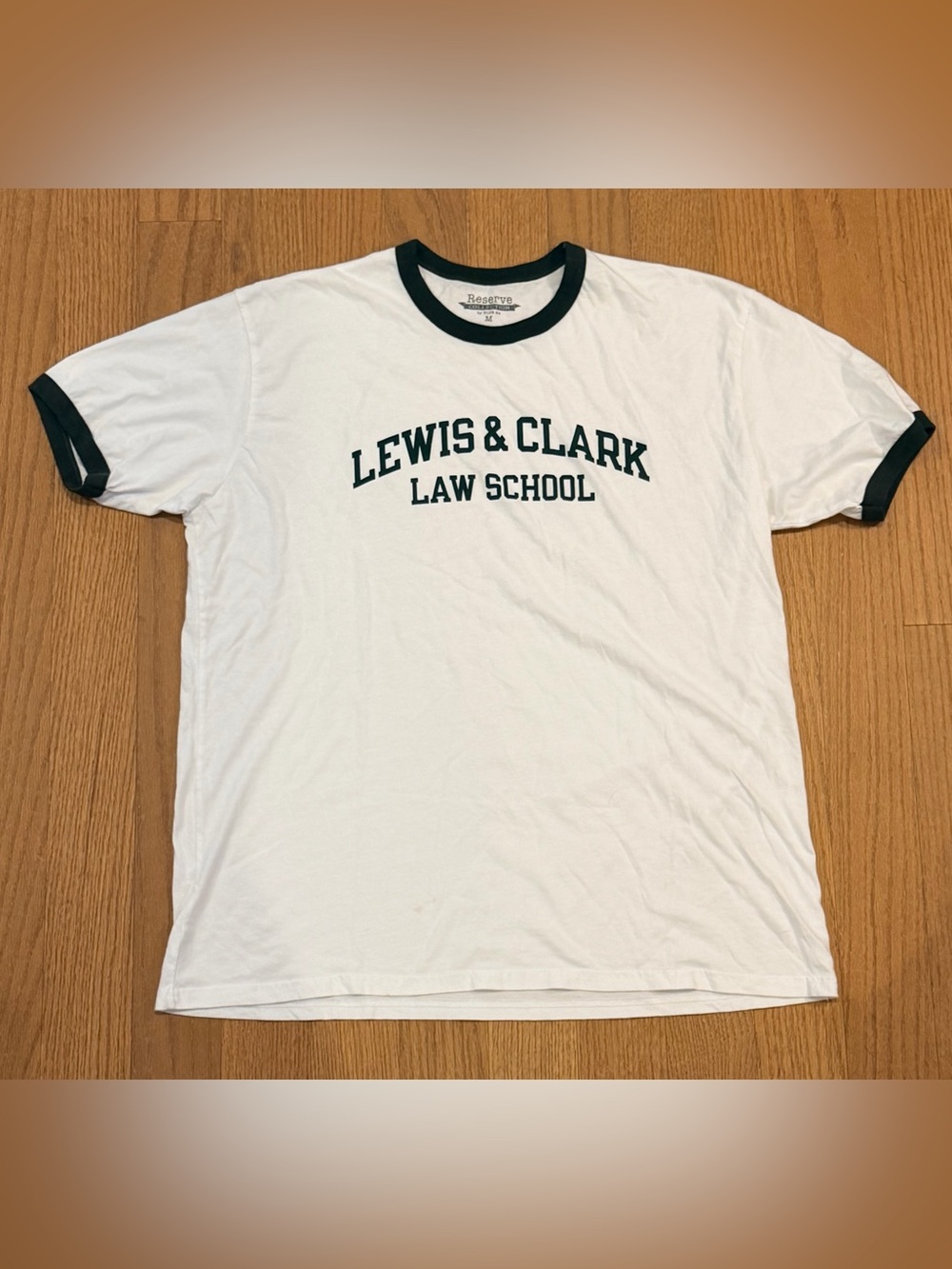 Lewis & Clark Law School White Ringer Tee navy trim & lettering